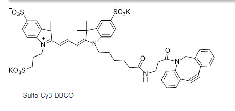 CAS号:1782950-79-1，Sulfo-Cy3 DBCO；Sulfo CY3-DBCO；磺化Cy3-DBCO [ Sulfo-Cyhaiine3 DBCO ]荧光染料激发与发射波长