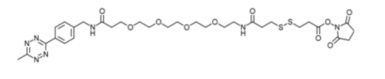 Methyltetrazine-PEG4-SS-NHS甲基四嗪-PEG4-SS-NHS是可裂解的异双功能连接子，包含用于反向电子需求Diels-Alder环加成反应的甲基四嗪部分和NHS活化的酯。