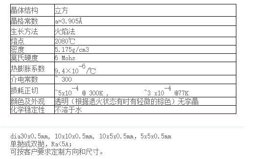 钛酸锶SrTiO3单晶  &lt;100&gt;&lt;110&gt;&lt;111&gt;晶体基片的具体参数